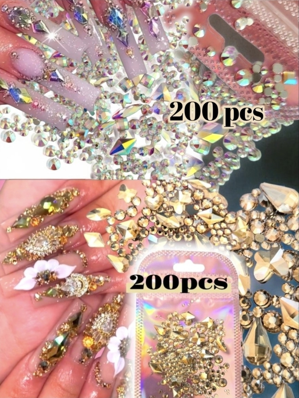 3D Nail Rhinestones AB & Gold Bundle Nail Supplies DIY Jewelry